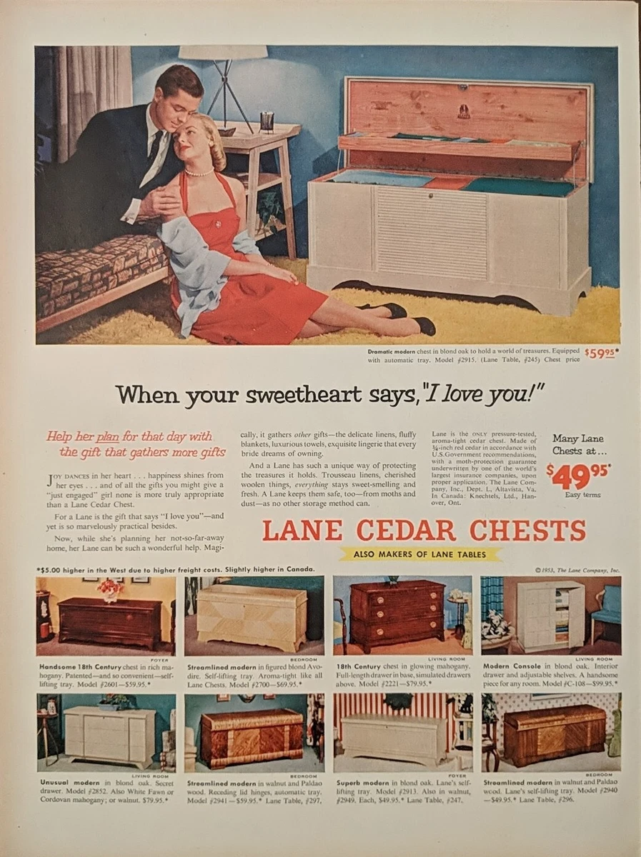 1955 vintage Lane cedar hope chest. Blond Oak Model 2915 Print Ad