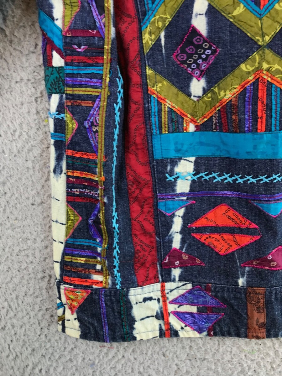 Chicos Designs Jacket Patchwork Denim Women's Size 0 Button