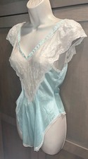 Beautiful Vintage Deena Ecru Lace Adjusted Back Tie High Cut Leg Teddy Lingerie