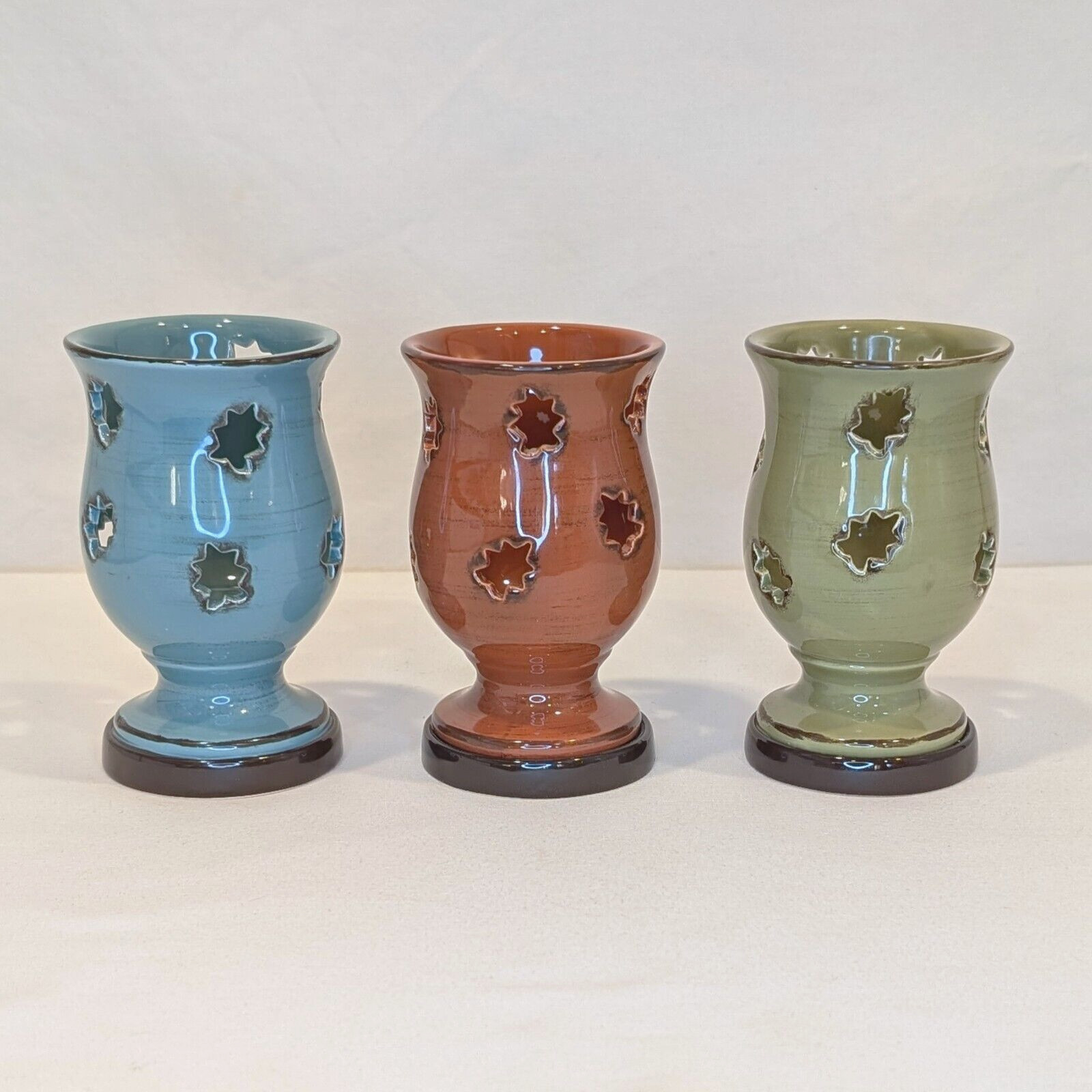 Southern Living Willow House Candle Tea Light Holder Leaf Cutout Multicolor