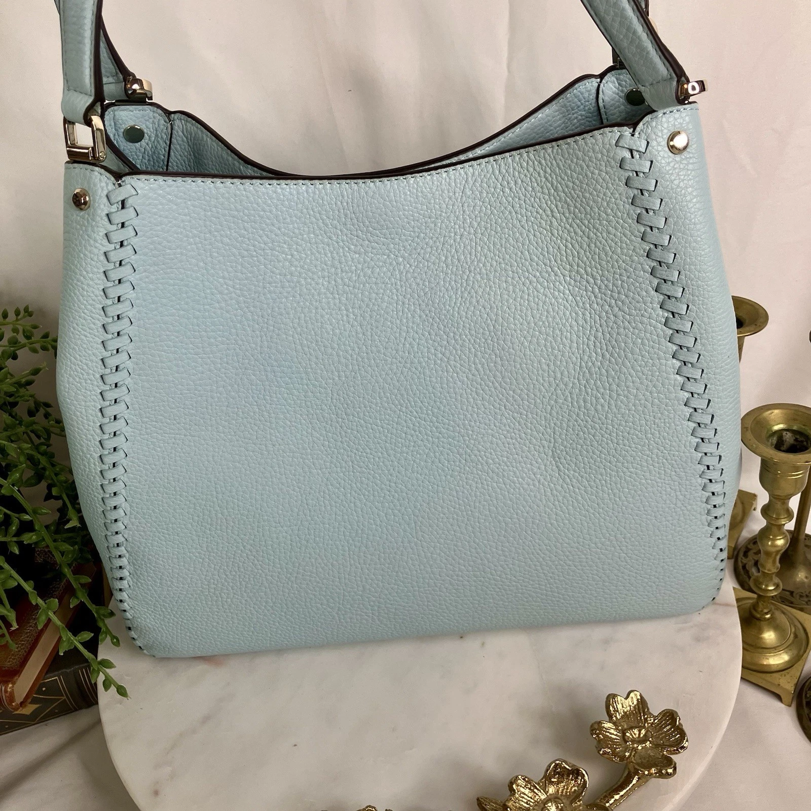 Borsa a tracolla Kate Spade Leila punto frusta borsetta pelle ciottolata blu nuova senza etichette