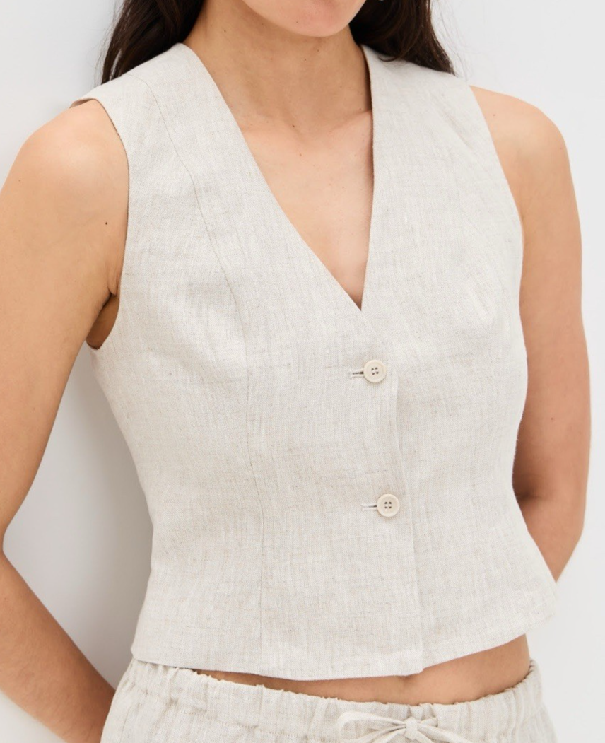 Reformation Anita Linen Vest Oatmeal Size 8 Cream Neutral Minimalist Top V-Neck