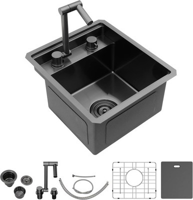 15x17 in Deep RV Kitchen Sink with Fold Down Faucet & Cutting Board