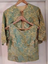 Vintage Blue Gold and Green Brocade Jacket and Top Small AS FOUND SPOTS