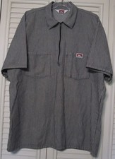 BEN DAVIS Mens Vtg Black White Pinstripe 1/4 Zip Short Sleeve Work Shirt L USA