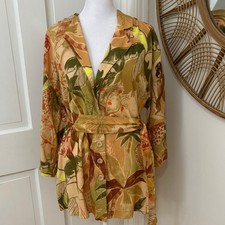 FARM RIO Tropical Jungle Brazil Button Belted Shacket Tunic Resort White Lotus L