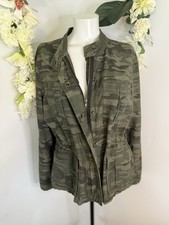 Sanctuary Green Camouflage Utility Full Zip Cinch Waist Rolled Cuff Jacket Sz M