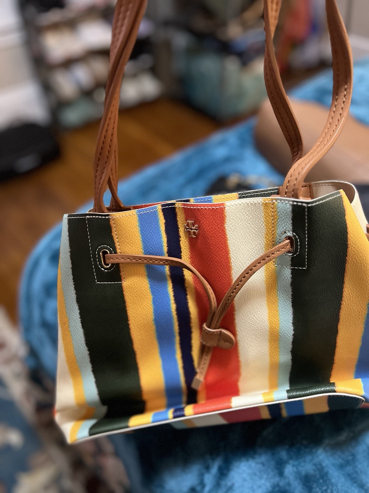Tory Burch Striped Multicolor Drawstring Shoulder… - image 3