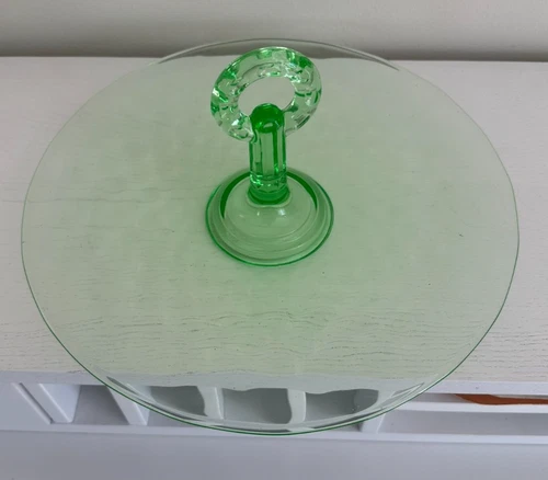 Antique Depression Ware Uranium Glass Pebbled Serving Dish with Handle- 11" x 5"