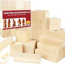 Basswood Carving Blocks, 19PCS Whittling Wood Blocks Kit with 3 19pcs 