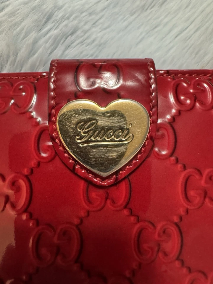 GUCCI Rojo Charol GG Precioso Corazón Largo Billetera Tarjeta Cremallera Moneda MWa0320 Foto 4 de 4