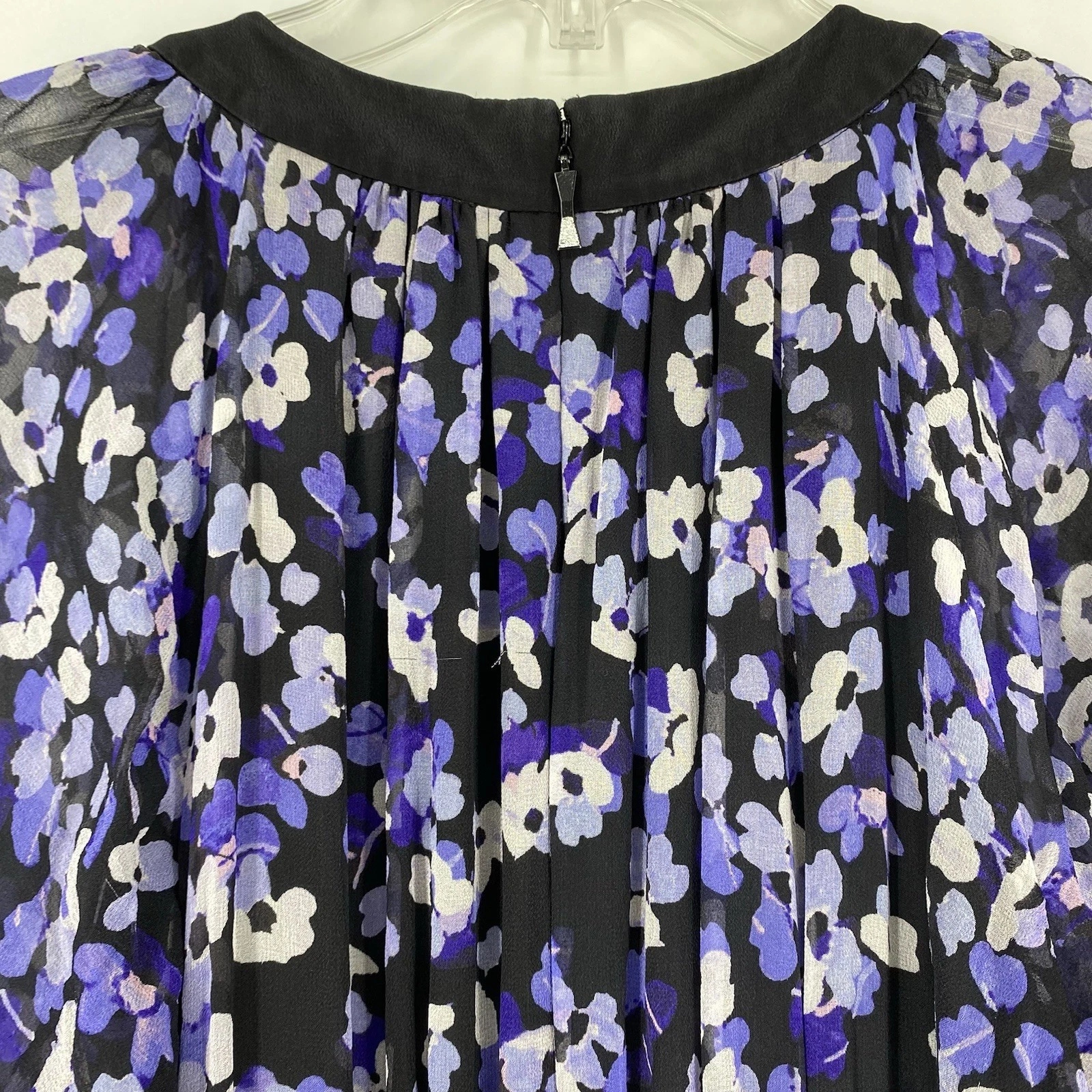Abito Kate Spade piccolo ortensia chiffon seta viola nero manica corta