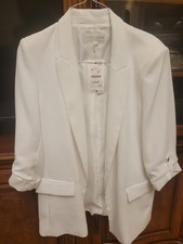 White ZARA Polyester XL Blazer With Collar 3/4 Sleeves W/Gold Bottons, Packets.