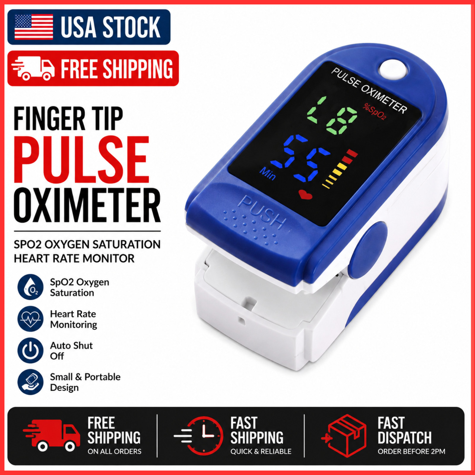 Finger Tip Pulse Oximeter Meter SpO2 Oxygen Saturation rate Heart Blood Monitor