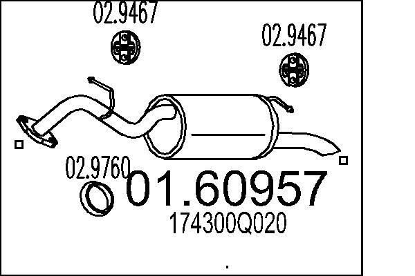 MTS 01.60957 Rear Muffler 860mm Length Exhaust System Fits Toyota Yaris/Vitz
