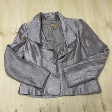 Kasper Blazer Jacket Womens 10 Silver Satin Tuxedo Shawl Collar 3 Button Lined