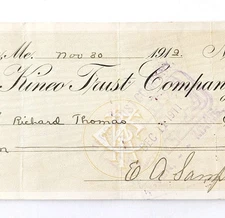 1912 Kineo Trust Company Bank Check E.A. Sampson Dover Maine Signed 1040 CHX4
