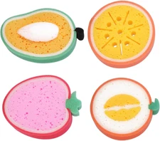 Kids Bath Sponge Set 4Pcs | Fruit Shaped Body Sponges for Gentle Skin Exfoliatio