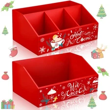 2 Pcs Christmas Hot Cocoa Bar Wood Storage Box Coffee Station Organizer Xmas ...