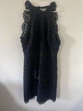 Whistles Dress Navy Blue Lace Knee Length Formal Work Dress Size 16 Sheath