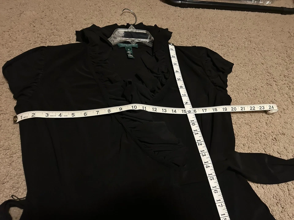 Vestido Ralph Lauren Negro Envolvente Elástico Mujer Talla 12 Manga Corta Midi Corbata Cinturón Foto 3 de 4