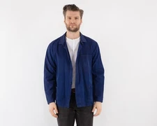 Vintage 70s Men’s Chore Jacket L Workwear Utility Denim Mechanic Coat Industrial