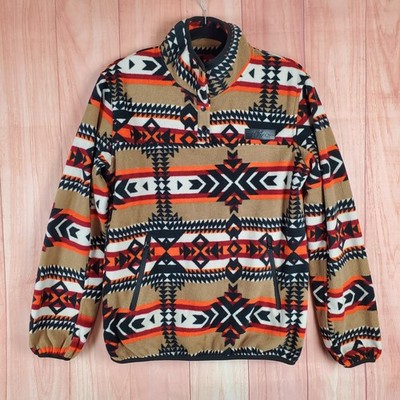 kavu Cavanaugh Mens Fleece Jacket Medium Tan Aztec Moc Neck Long Sleeve Pullover