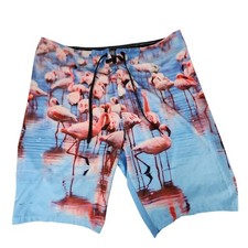 Old Navy Board Short sz 36 L Flamingo Photo Print Surfer Skater Stretch 10" 21"