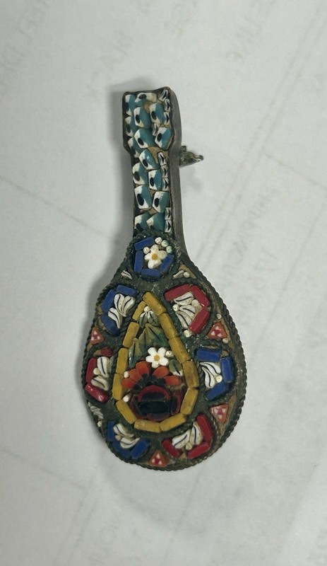 Vintage Italian Micro Mosaic Mandolin Gold Tone Brooch Pin