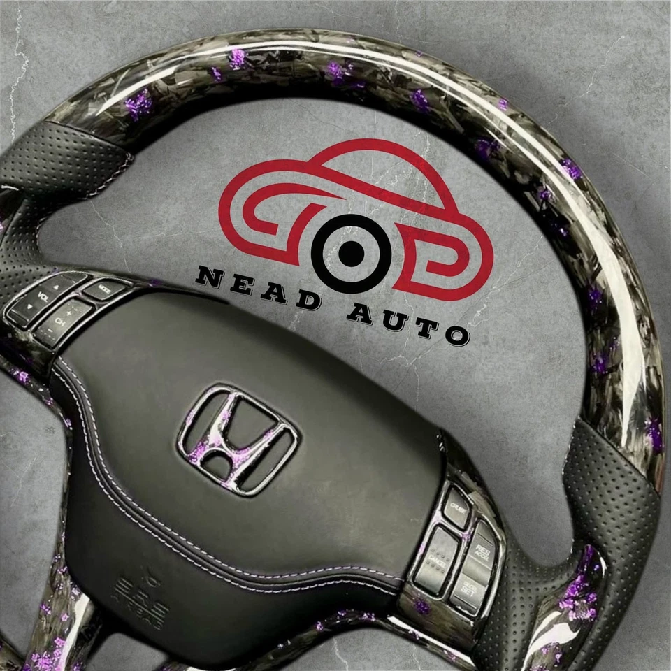 Volante Honda CRV 2007-2011 personalizado de fibra de carbono forjado con escama púrpura. Foto 4 de 4