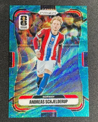 2026 Panini Prizm FIFA World Cup 335 Andreas Schjelderup Teal Wave /99 Norway