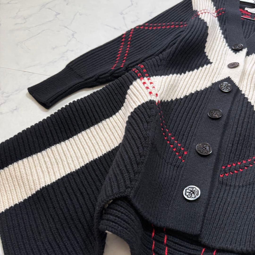 Alexander McQueen Cardigan 89cm Length Wool Cashmere Blend Black White Red image 6