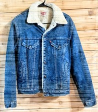 VINTAGE LEVIS SHERPA LINED TRUCKER DENIM JEAN JACKET SIZE 40L MADE IN USA 70s