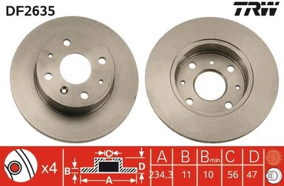 2 x TRW DF2635 Bremsscheibe für DAIHATSU,FAW (TIANJIN),GEELY,GLEAGLE