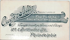 Owen & Salter Plumbing & Iron Work Business trade Card Pricelist Verso Phila, PA