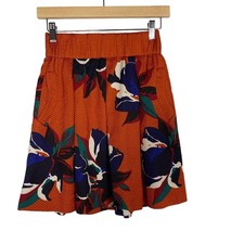 Anthropologie Maeve Size 0 Deep Orange Maira Floral Skirt Jewel Tones Pockets
