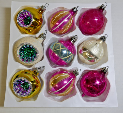 Vintage Box Of 9 Assorted Glass Ornaments-Poland & Indents