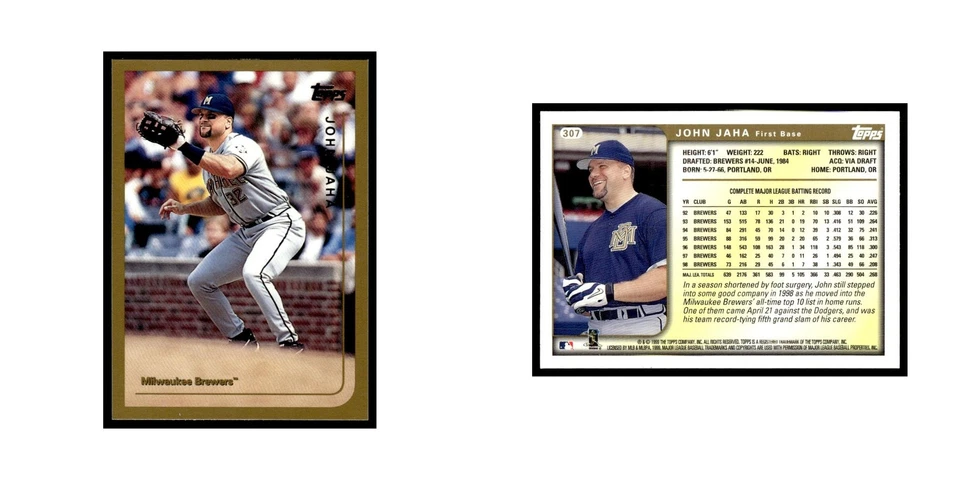 John Jaha 1999 Topps #307 Milwaukee Brewers Baseball Card NM - Image 3 of 3