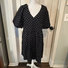 Madewell NWT V-Neck Puff-Sleeve Mini Dress Size XLARGE in Floral Ikat Black