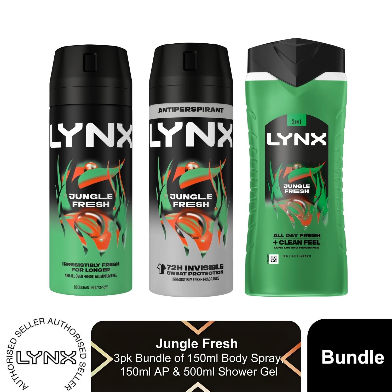 Lynx Jungle Fresh Body Spray Bundle 150ml 200ml 250ml Mens 48H Deodorant - Image 4