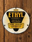 Vintage Ethyl Gasoline Porcelain Sign Anti-Knock Oil Advertising Round USA