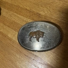 COMSTOCK GERMAN SILVER WESTERN BUFFALO BISON BELT BUCKLE