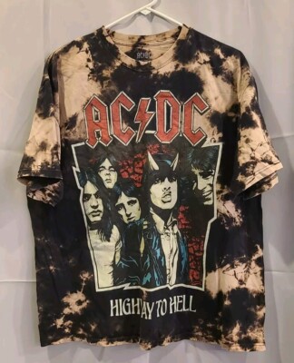 ACDC AC/DC Highway To Hell T Shirt Adult XL Tie Dye Metal Rock Black Bleach Wash