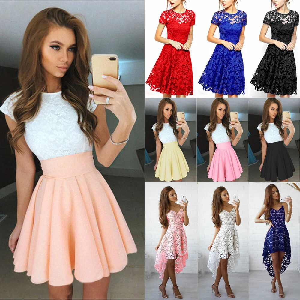 Women Lace Short Dress Cocktail Party Evening Formal Ball Gown Prom Mini  Dresses