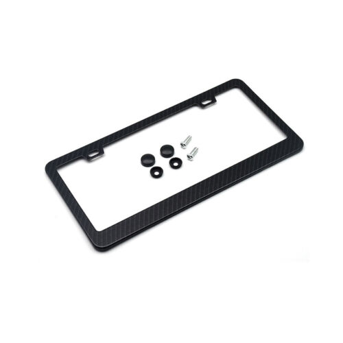 Carbon Fiber Car License Plate Frame Tag Cover & 2 Screw Caps Kit Accessories - Foto 4 di 13