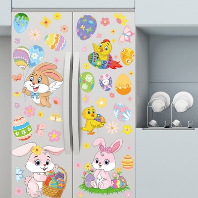9 Sheets Easter Bunny Egg Electrostatic Stickers Window Glass Decals Home Decor