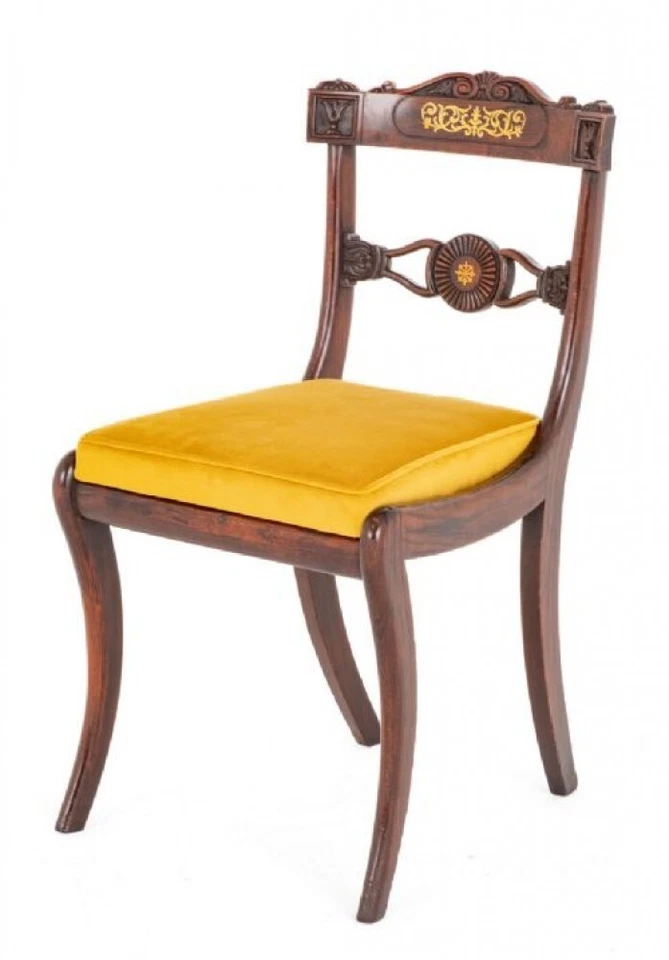 Conjunto de cadeiras de jantar Regency período antigo incrustado de latão - Imagem 2 de 4