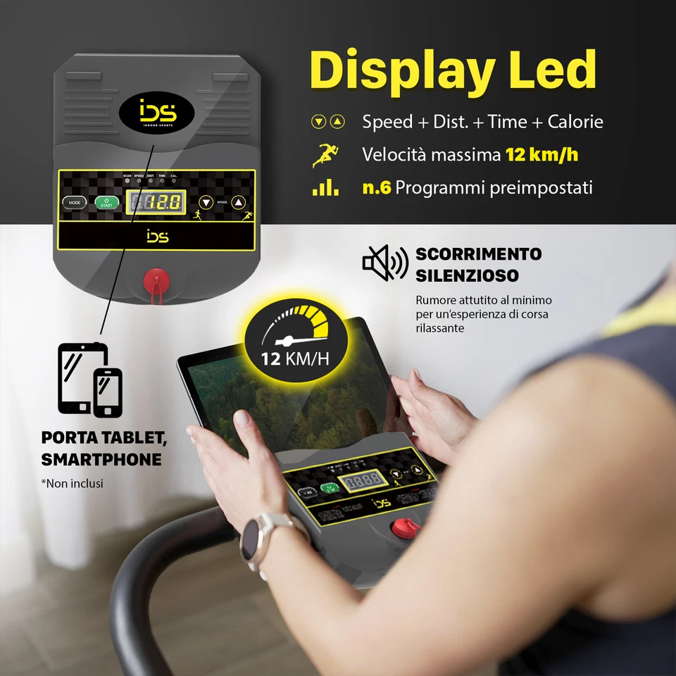 IDS G12 TAPIS ROULANT ELETTRICO PIEGHEVOLE, 12 KM/H, INCLINAZIONE MANUALE - Immagine 4 di 4