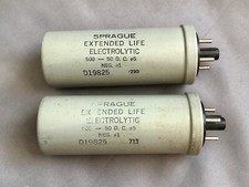 Pair Sprague 500 uF 50V Extended Life electrolytic Capacitors Octal Socket type