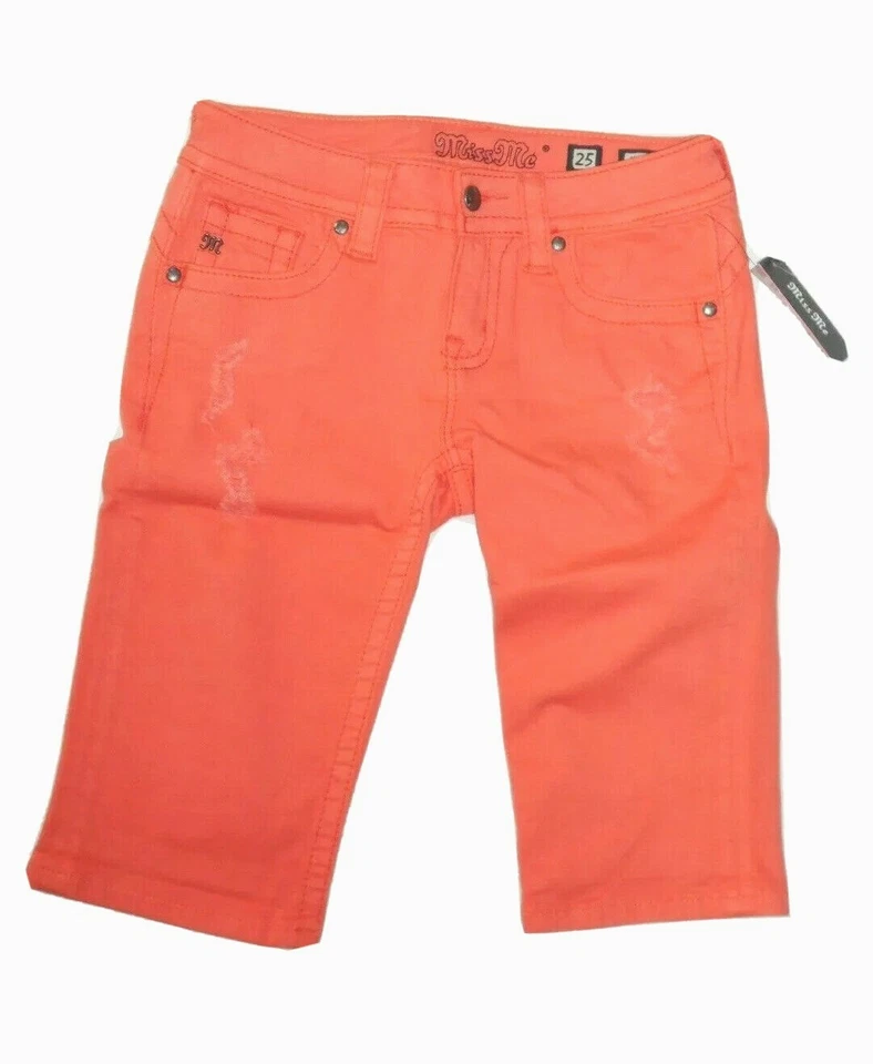 Pantalones de mezclilla capris Miss Me desgastados - talla 26 - denim coral